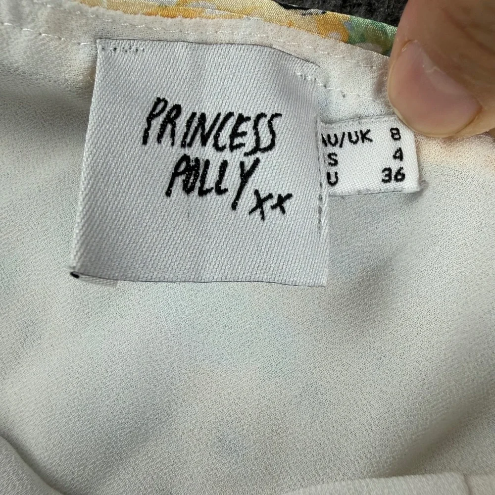 Princess Polly Mini Skirt Women's 4 Yellow Floral A-Line Lined Side Zip